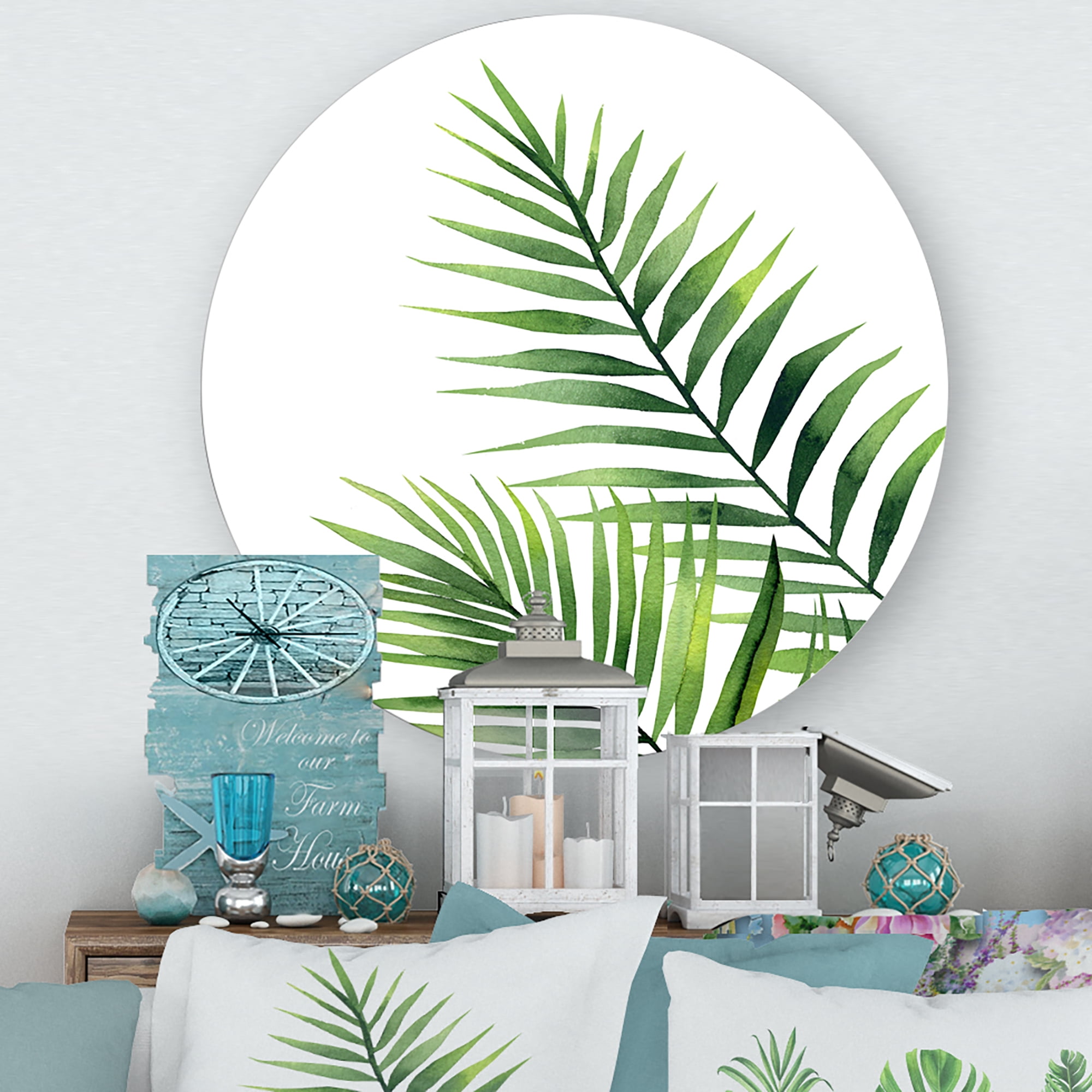 Designart 'Fern Plant Leaves Detail III' Farmhouse Circle Metal Wall Art 23x23 - Disc of 23