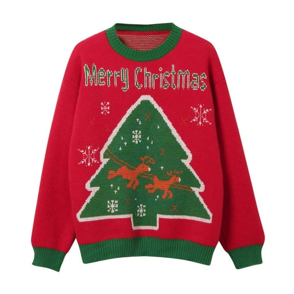 Men's Christmas Jacquard Sweater Coat Warm Knit Pullover Round Neck Unisex Winter Fall Fashion Top