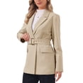 thumbnail image 4 of INSPIRE CHIC Work Blazer for Women Business Long Sleeve Collared Dressy Casual Belted Suit Jacket L Khaki, 4 of 5