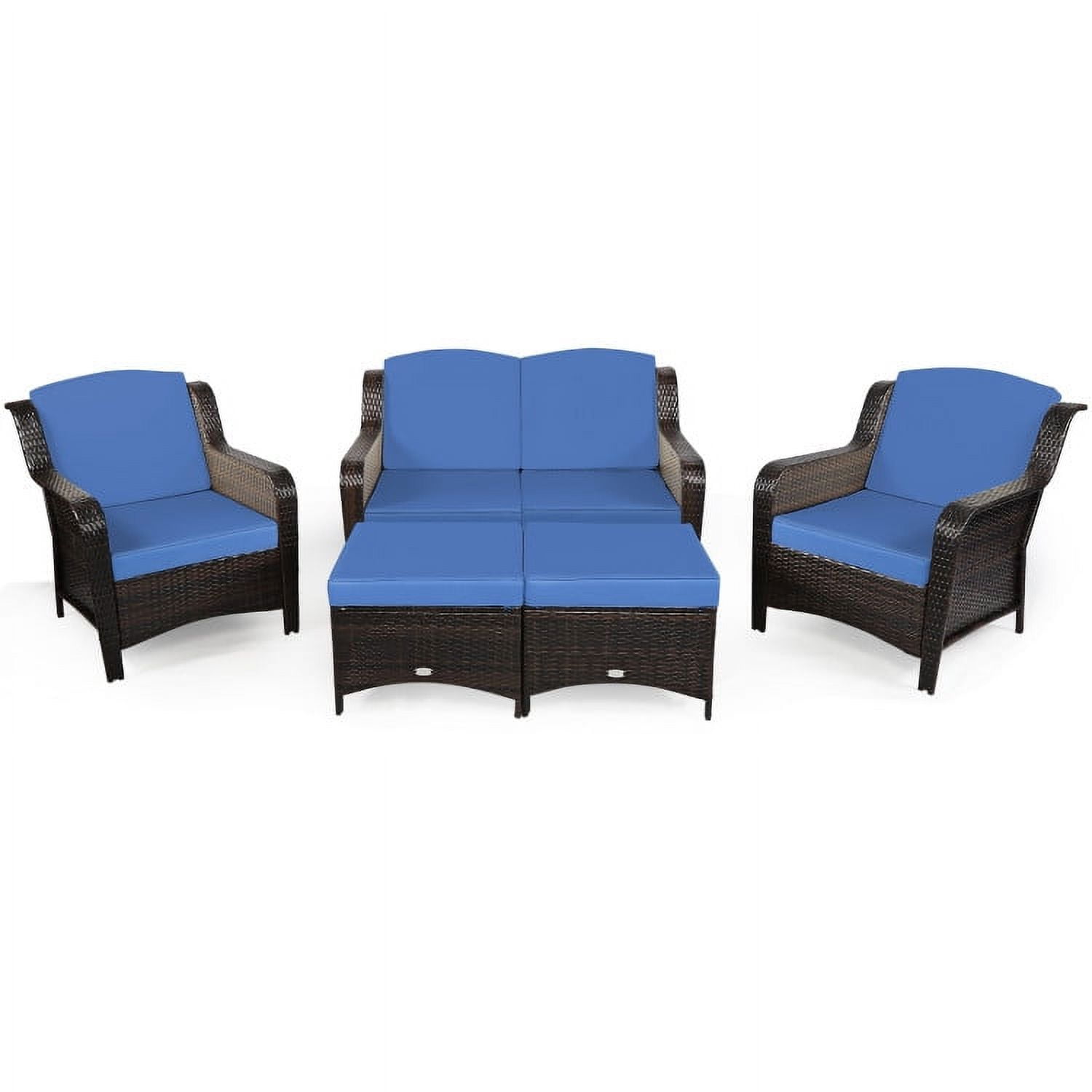 Aimee Lii 5 Pieces Patio Rattan Sofa Set with Cushion and Ottoman, Outdoor Wicker Patio Furniture Set, Navy Aimee Lii 5 Pieces Patio Rattan Sofa Set with Cushion and Ottoman, Outdoor Wicker Patio Furniture Set, Navy