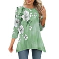 thumbnail image 4 of Stamzod 3/4 Sleeve Tops for Women Fashion Floral Printed Crewneck Pullover Top Casual Loose Summer Blouses for Women 2025 Green B XL, 4 of 7