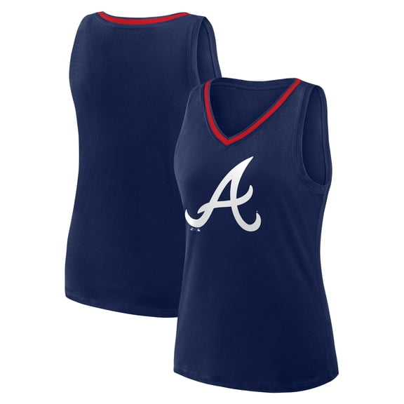 Women's  Navy Atlanta Braves Plus Sized Stellar Win V-Neck Tank Top