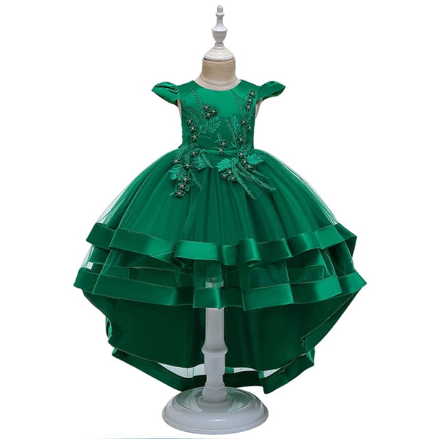 LSLJS Girls Dresses Prom Gowns Luxury Wedding Birthday Party Princess Long Dress( 5-6 Years, Green )