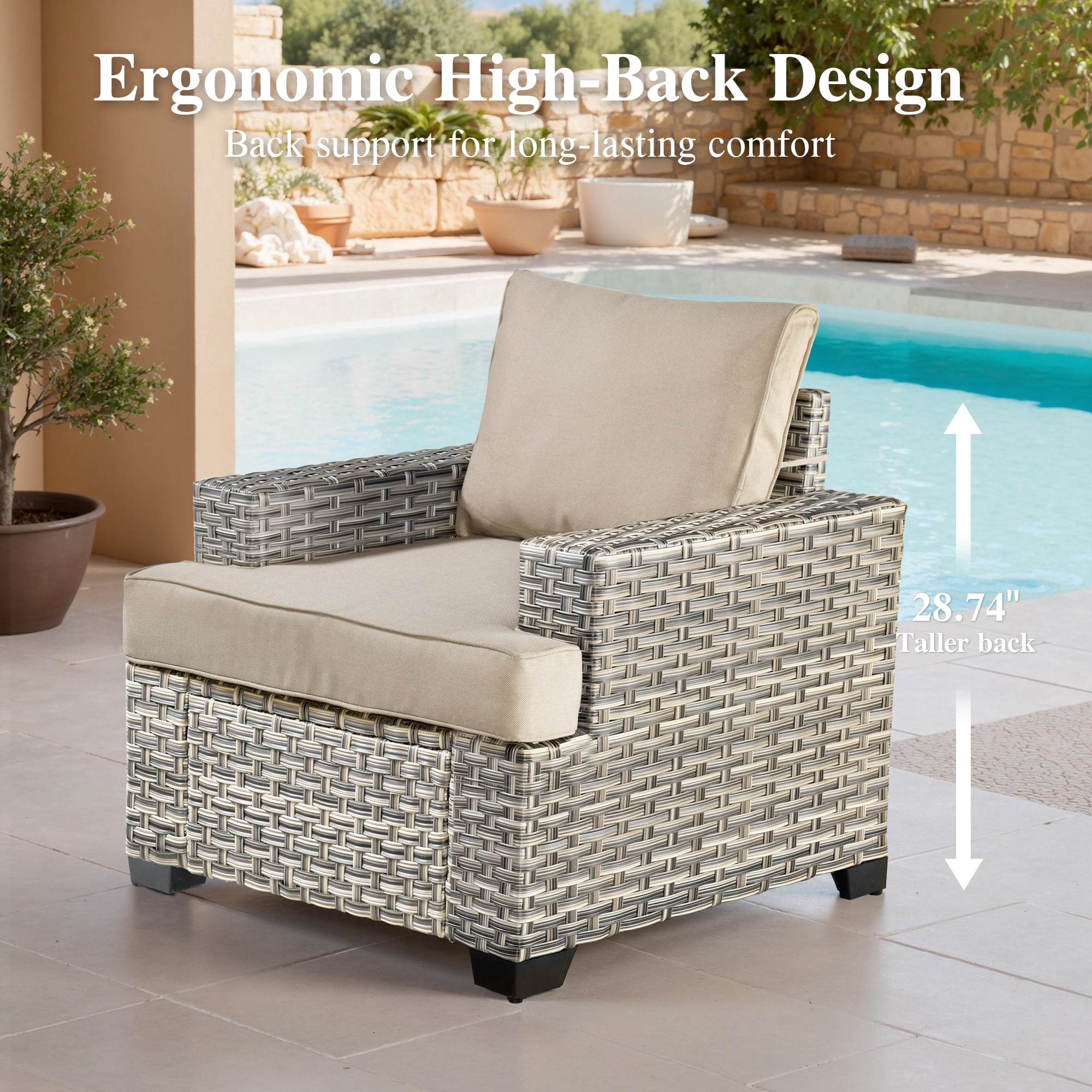 Ovios 8-Piece Outdoor Patio Furniture Set with Solar-Powered Lighted Coffee Table All-Weather Wicker Conversation Seating with Ottomans, Beige