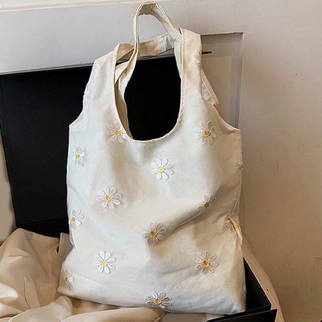 Bolso De Hombro Bolso De Viaje Para Mujer, Bolso De Mano De Lona Con Margaritas Bonitas Para Niñas, Bolso De Compras Portátil