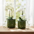 thumbnail image 3 of EFISPSS orchid pot with holes，5+6 inch Ceramic plant pots with holes and tray,promoting air circulation and drainage,indoor/outdoor green flower pot，Set of 2, 3 of 7