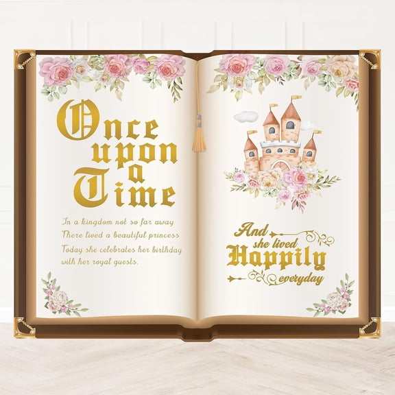 Once Upon a Time Birthday Backdrop Princess Pink Floral Gold Castle Fairytale Birthday Background for Girls 1st Birthday Baby Shower Party Decorations Banner Photo Booth Props