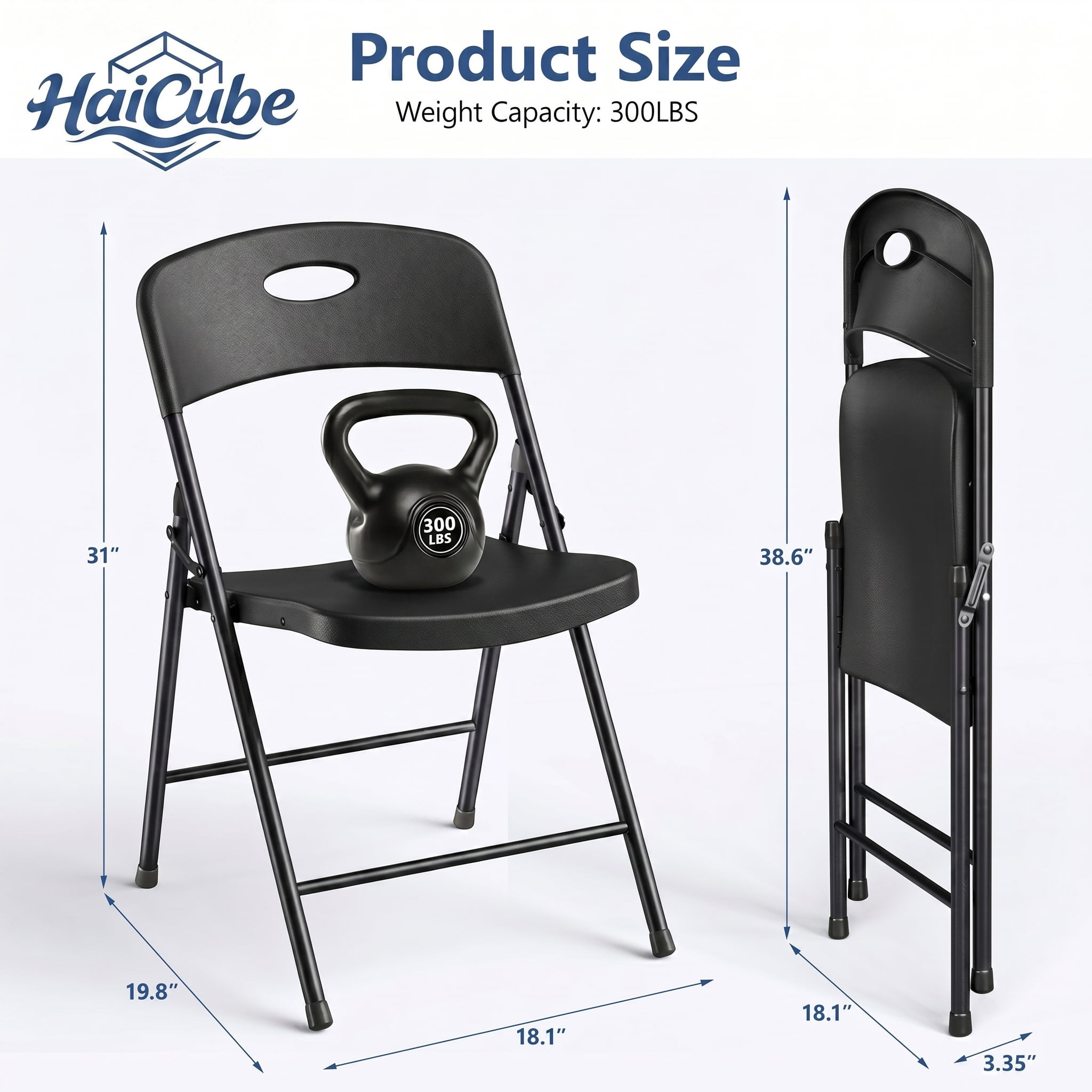 HaiCube 6 Pack Portable Plastic Folding Chair with Back Support, Heavy Duty Steel Frame, Indoor Outdoor for Party Wedding Office Patio, Black