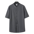 thumbnail image 4 of FRSASU Men's Dress Shirts Short Sleeve Button Down Mandarin Collar Shirt Solid Casual Summer Vacation Tops Gray, 4 of 9
