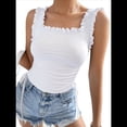 thumbnail image 3 of Blusas Bonitas para Mujer, Camisetas Sin Mangas con Volantes Acanalados, Cuello Cuadrado, Blusas Preppy de Moda para Salir. S, 3 of 9