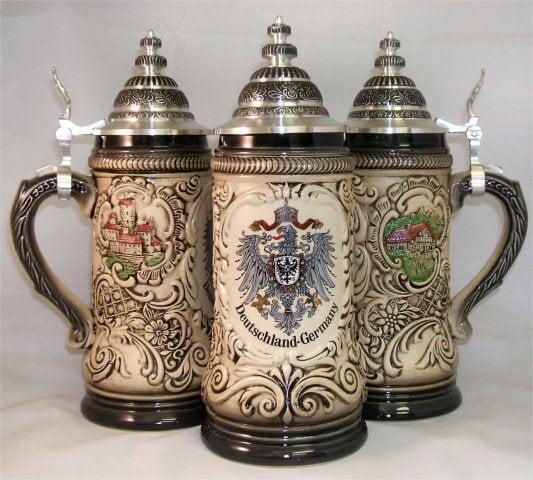Pewter Eagle Crest Blue LE German Beer Stein .25L One New Mug Made in Germany 