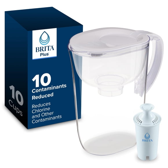 Jarra de filtro de agua Brita grande de 10 tazas, 1 filtro BritaPlus, uso diario, transparente (el paquete puede variar)