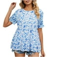 thumbnail image 2 of SMihono Hauts pour Femmes Été Chic Décontracté Mode Femme Imprimé Décontracté Col Rond Manches Courtes T-Shirt Ample Blouse Hauts T-Shirt Oversize pour Femmes, 2 of 6