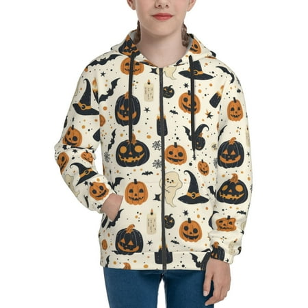 

Hoodies for Teen Girls Boys halloween pumpkins bats witch hat Long Sleeve Youth Kids Essentials Zip Up Hoodie Lghtweight Fashion Hoodies & Sweatshirts Jacket Fall Winter Outfits Tops