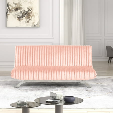 Furniture of America Chrisle Convertible Chenille Futon Sofa Bed Pink