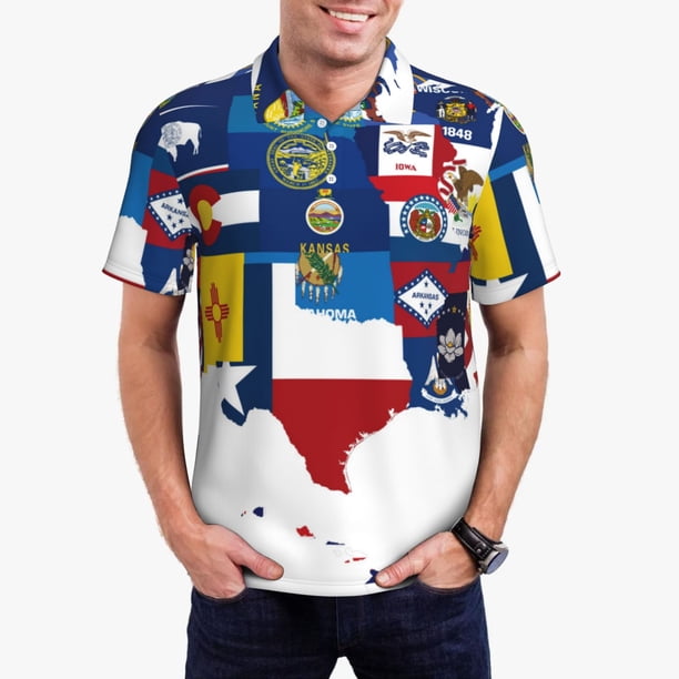 Balery The Map Of United States Camisa Polo de Hombre con Estampado, de Manga Corta y Tejido Medio, Camisa Tipo Golf Polo-Small