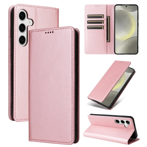 Allytechgroup Wallet Case for Samsung Galaxy S24, Built-in Credit Card Slot RFID Blocking PU Leather Flip Stand Magnetic Closure Case Shockproof for Samsung Galaxy S24, Rosegold