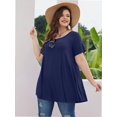 thumbnail image 5 of Womens Plus Size Short Sleeve Casual Summer Round Neck Shirts Tunics for Leggings, 5 of 6