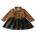 thumbnail image 1 of Robe à Manches Longues pour Filles Col Rabattu Fermeture à Boutons Veste en Cuir PU, 1 of 6