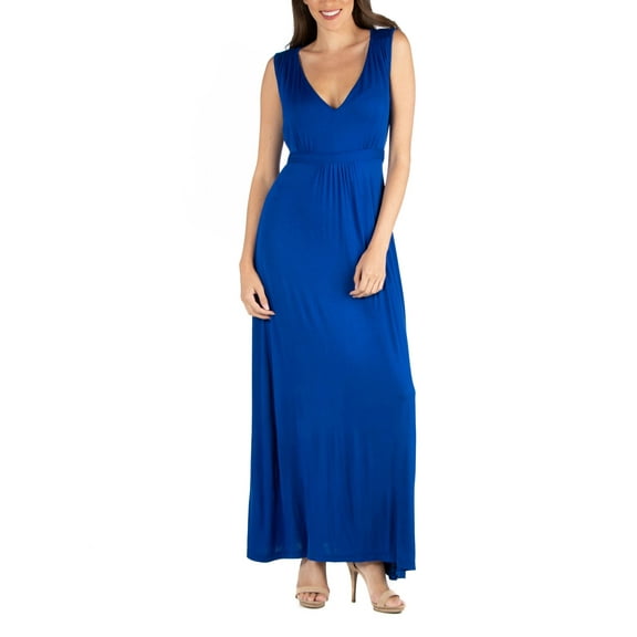 24seven Comfort Apparel V Neck Sleeveless Maxi Dress With Belt Blue XL
