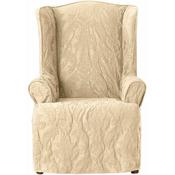 Sure Fit Matelasse Damask Wing Chair, Sure Fit Matelasse Damask Dining Room Chair Cover White