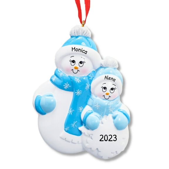 Personalized Single Parent with 1 Kid Blue Snowman Ornaments for Christmas Tree 2024 - First Xmas