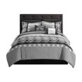 thumbnail image 1 of Chic Home Safforn 20 Piece Comforter Set Color Block Geometric Ikat Embroidered Bag Bedding-Sheets Pillowcases Window Treatments Decorative Pillows Shams Included, King, Black, 1 of 2