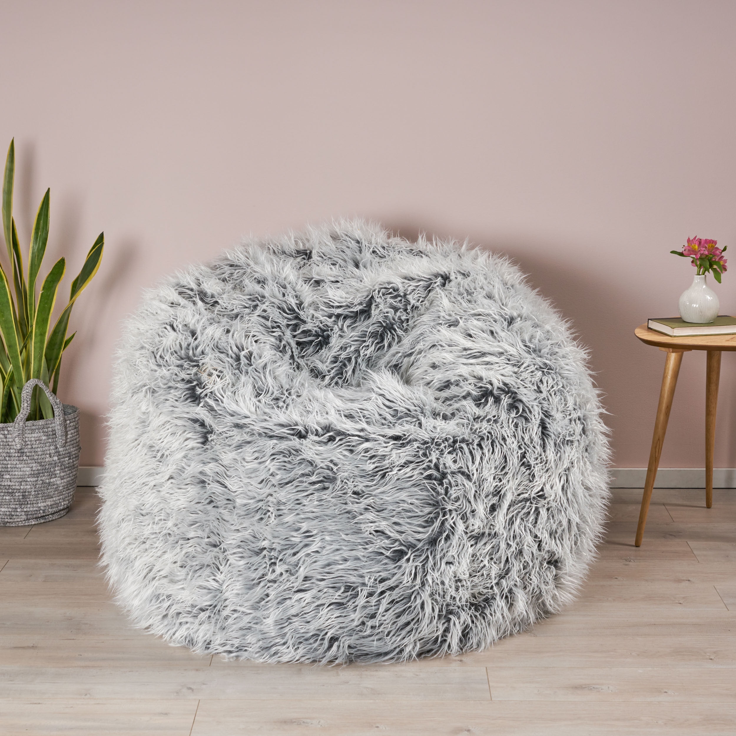 Grey furry bean bag deals