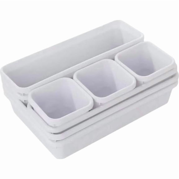 8PCS Plastic Drawer Organizer, 3 Sizes Versatile Desk Drawer Organizer Trays, Drawer Dividers, Organization and Storage Bins for Tools, Office, and Makeup