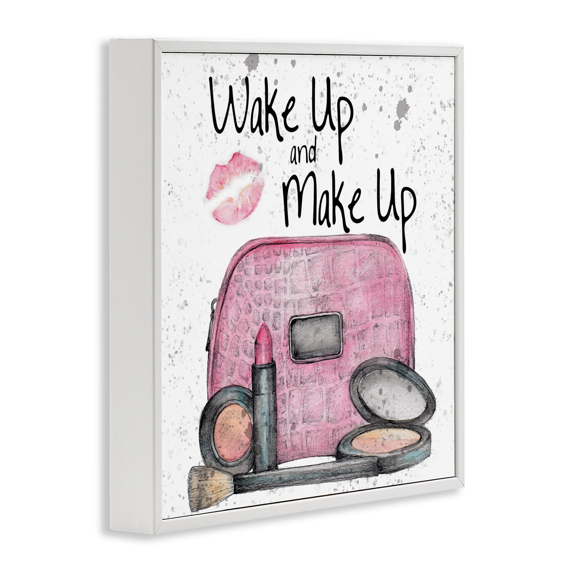 Stupell Industries Wake Up Makeup Phrase Beauty & Fashion Painting White Framed Art Print Wall Art, 24 x 24