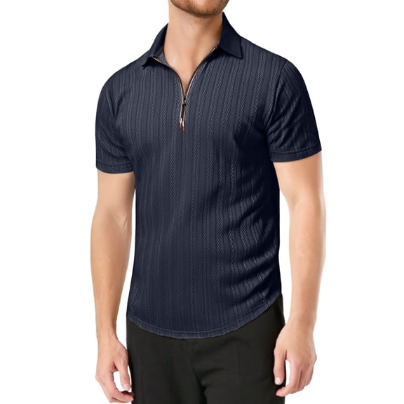 HOWPAY Men's Polo Shirts Short Sleeve Solid Color Half Zip Collared Tops Casual Loose Fit Stretch Lightweight Athletic Golf Shirts Blue L