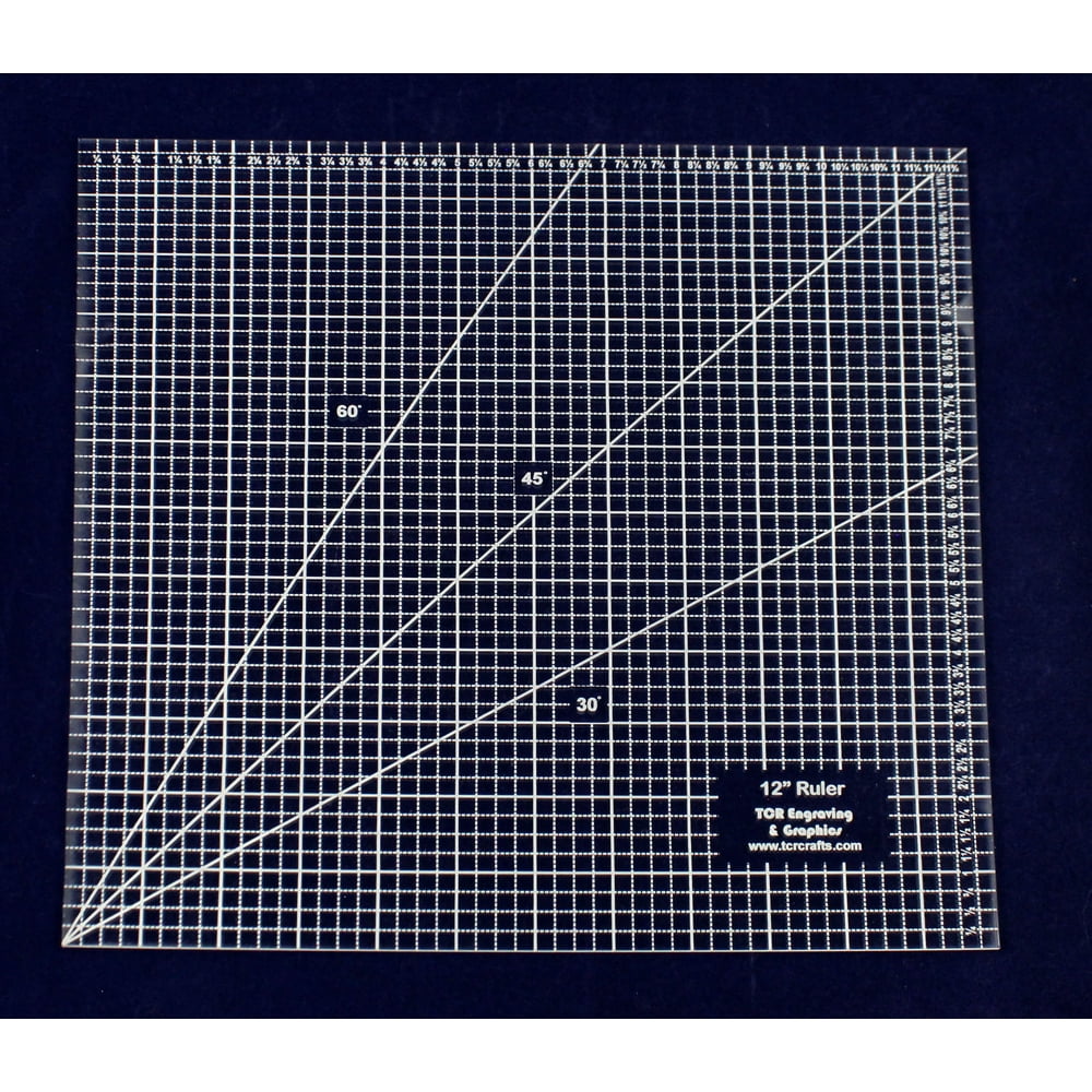 12" Square 1/8" Clear Acrylic Ruler Includes 30, 45 and 60 Degree