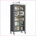 thumbnail image 4 of Kitchen Storage Cabinet: Floor-to-Ceiling Microwave Shelf with Open/Closed Shelving, Grey | Grey | Metal, 4 of 8