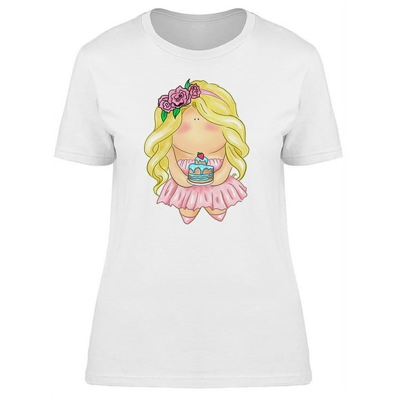 Cute Girl With Cake Doodle T-Shirt Women -Image by Shutterstock, Female Medium