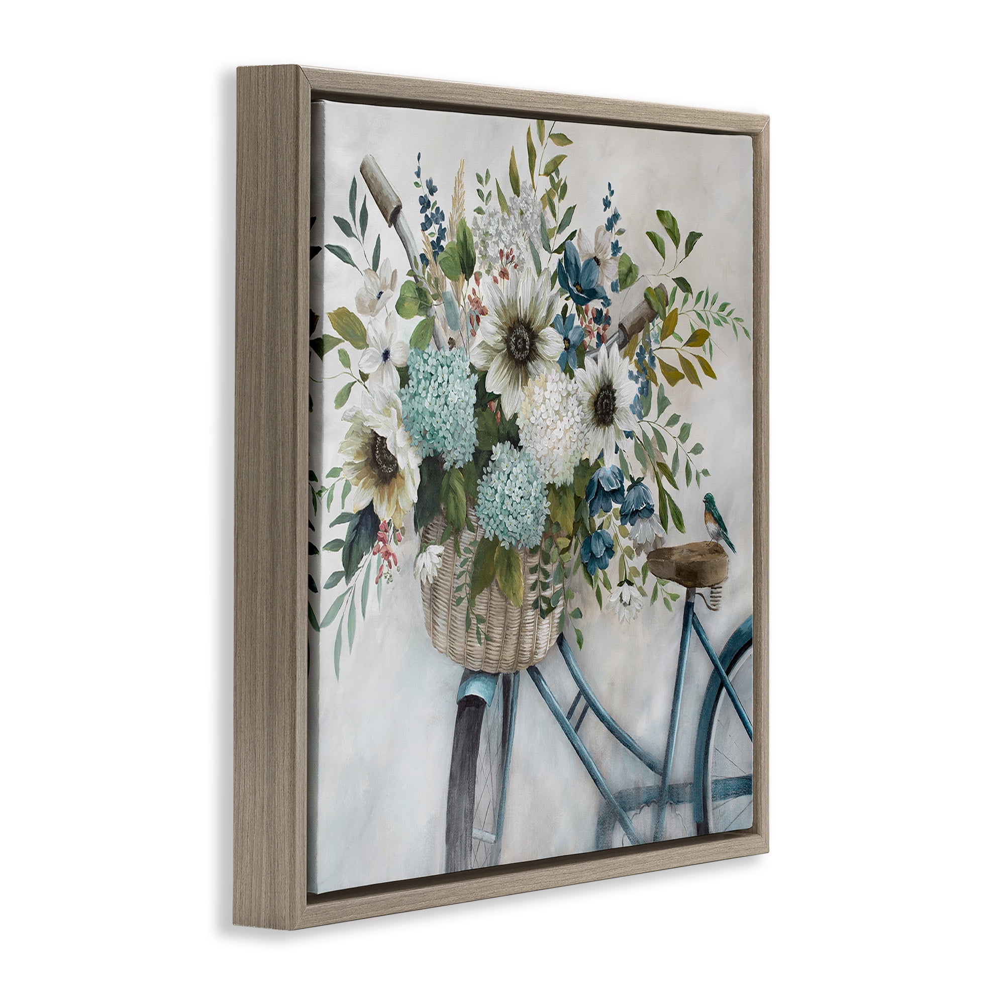Stupell Industries Floral Bike Basket Transportation Painting Brown Floater Framed Canvas Art Print Wall Art, 18 x 18