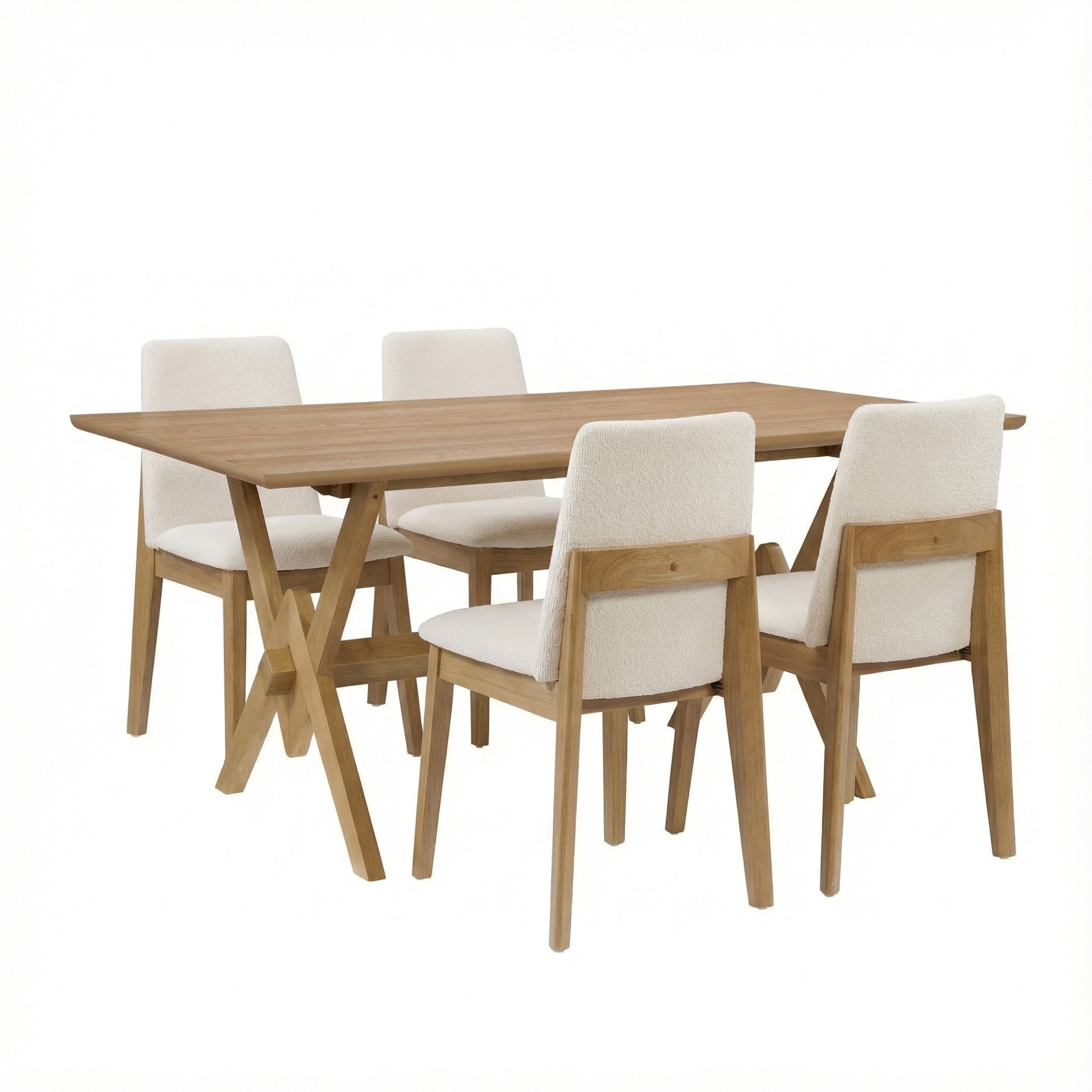 Christopher Knight Home Modern Dining Set for 4, Armless Chairs with 63" Double V Table, Beige+Natural