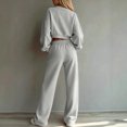 thumbnail image 5 of Sweatsuits Women 2 Piece Outfit 2026 Solid Drawstring Wide Leg Sweatpants Crew Neck Long Sleeve Cropped Tracksuit, 5 of 7