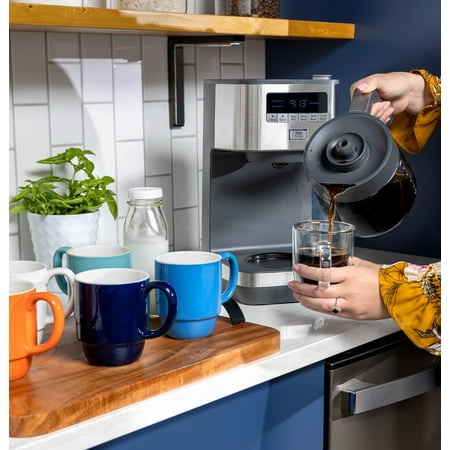 GE - 12 Cup Programmable Coffee Maker with Adjustable Keep Warm Plate and Glass Carafe - Stainless Steel