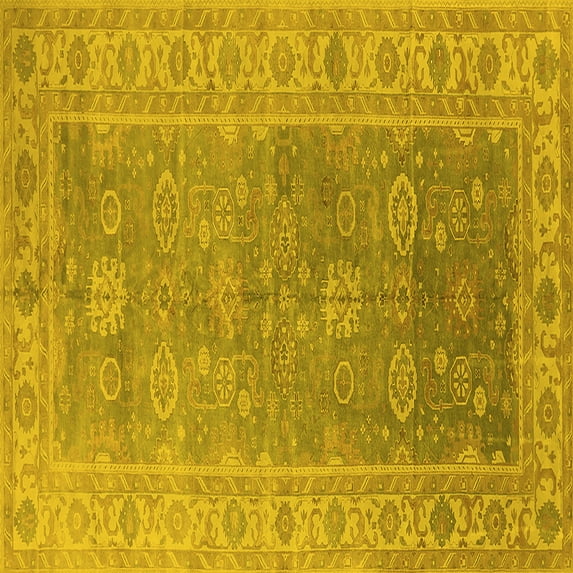 Ahgly Company Machine Washable Indoor Square Oriental Yellow Traditional Area Rugs, 6' Square