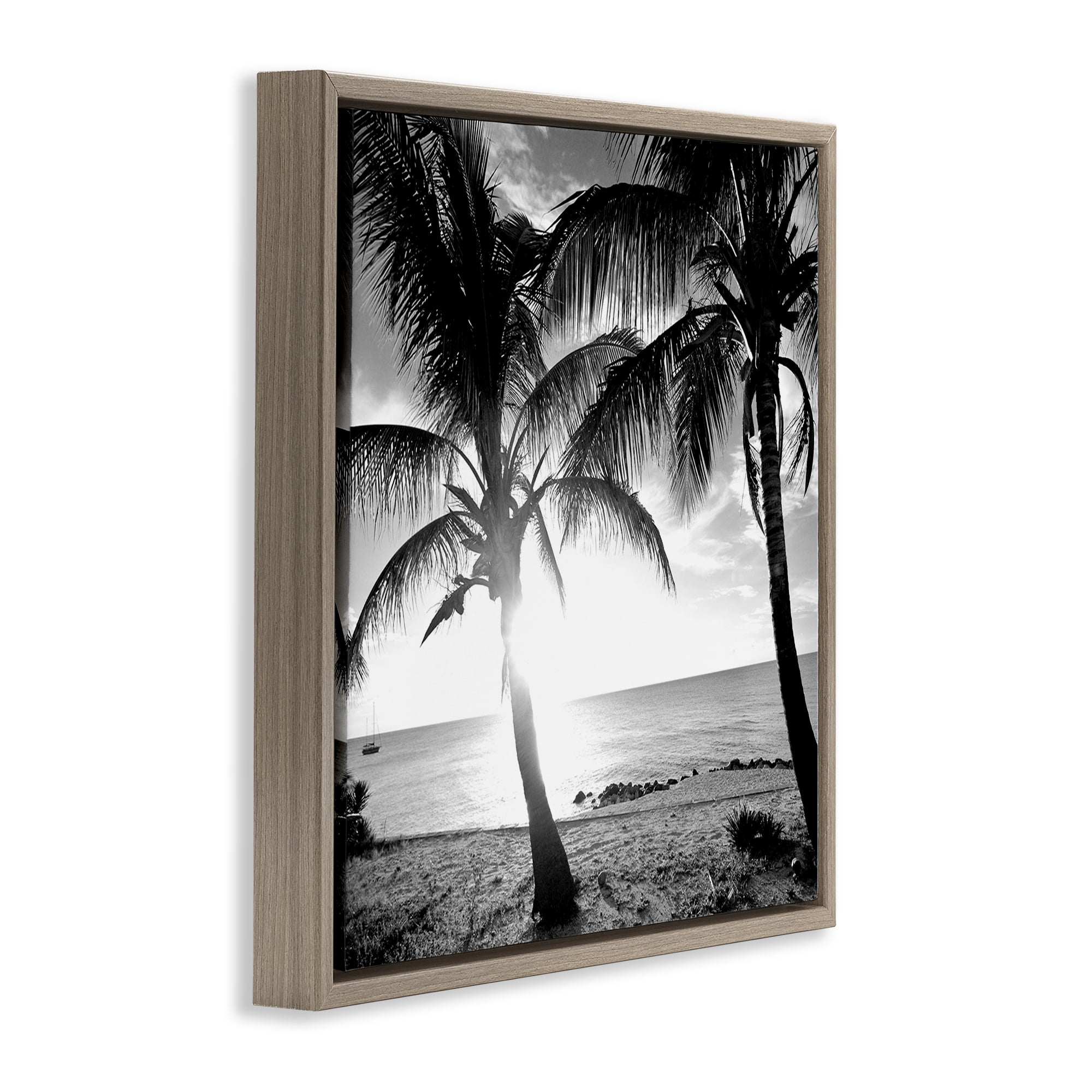 Stupell Industries Sunlit Palm Silhouettes Coastal Photography Brown Floater Framed Canvas Art Print Wall Art, 18 x 18