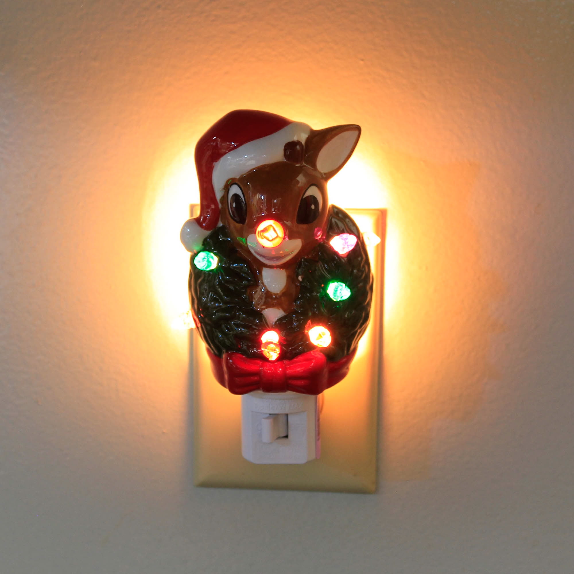 Roman 5.50In Rudolph Night Light, Ceramic, Red Nose Reindeer 160073