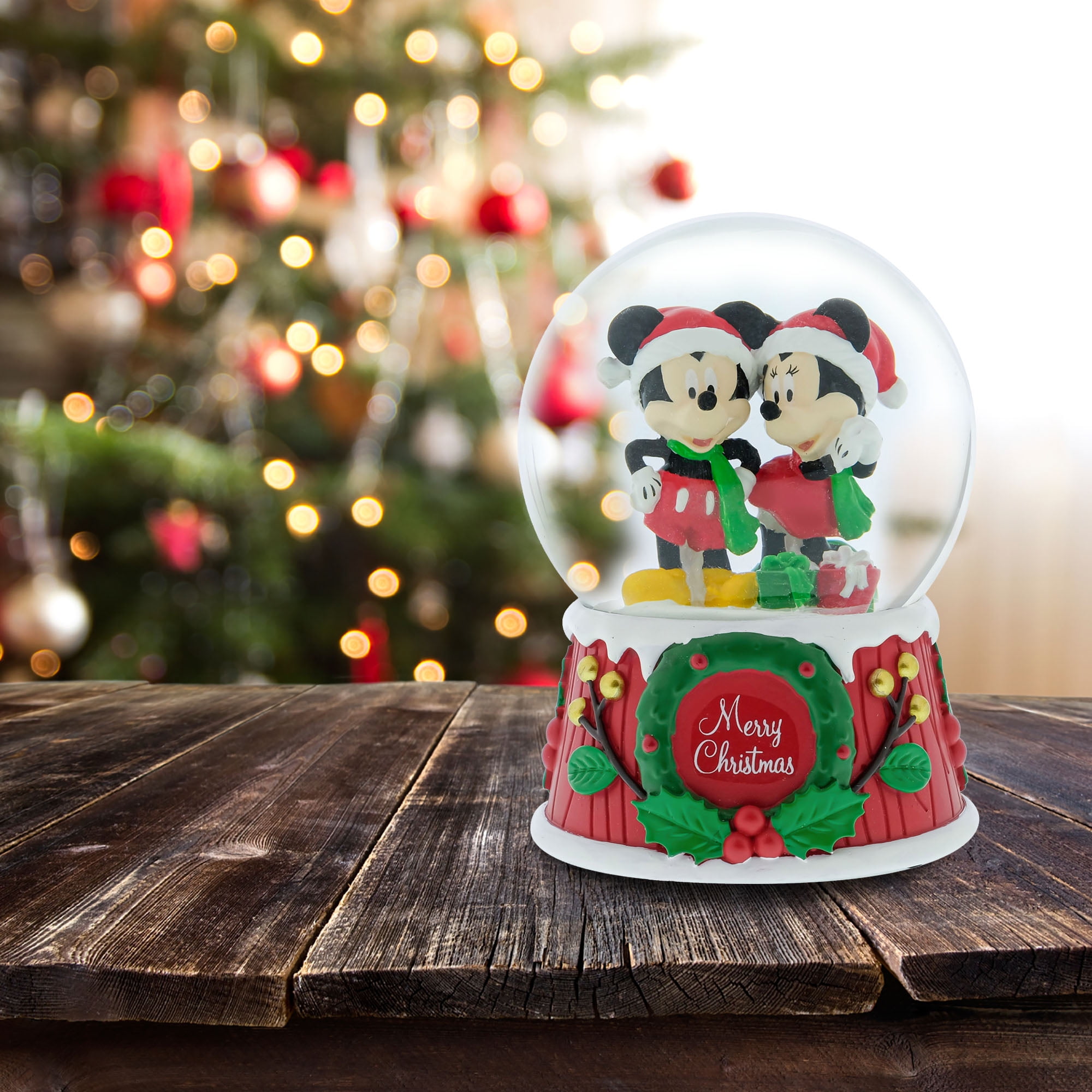 Disney, Mickey Minnie Mouse Holiday Snow Globe, 100mm Globe, Red