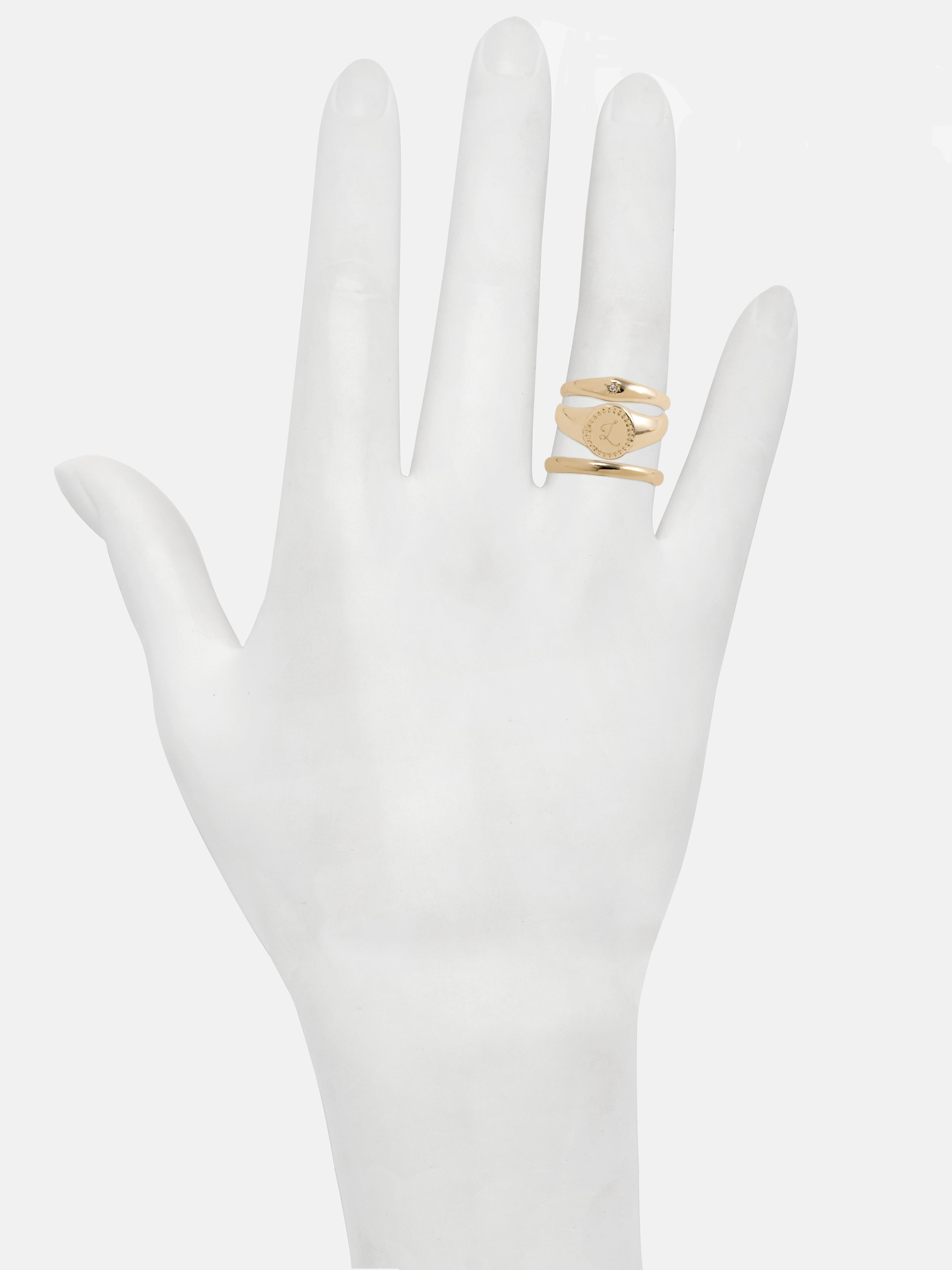 Time and Tru Women's Goldtone Ring Set, 3 Pairs, Initial L