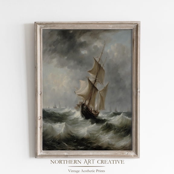 Moody Vintage Sailboat Wall Decor, Antique Nautical Wall Print, Oceanic Drawing, Moody Coastal Farmhouse, Home Decor #2361, Unframed Poster Size 8x12