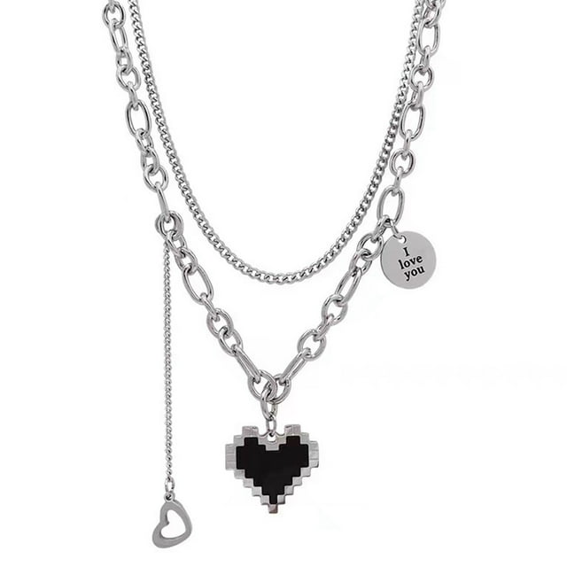 Collier Superposé pour Femmes: Collier Ras du Cou à Breloques en Forme de Cœur, Chaîne à Maillons