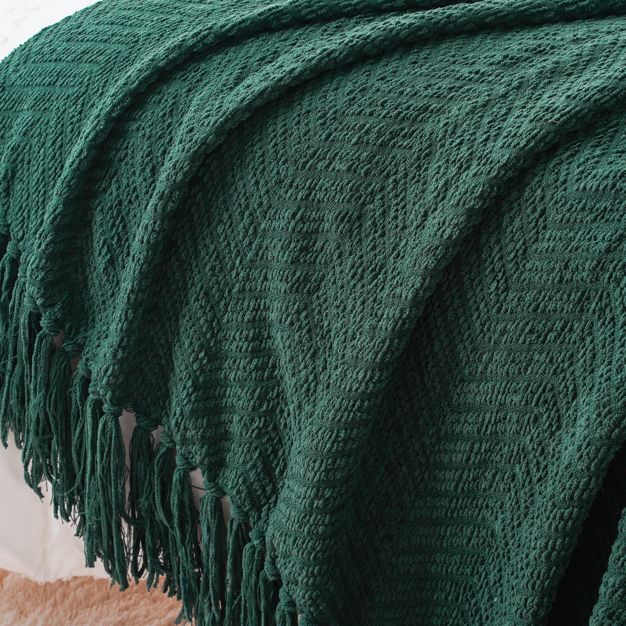 Battilo Forest Green Throw Blanket for Couch,Knit Christmas Green Blanket for Living Room Decor,50"x60"