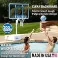 thumbnail image 6 of Dunn-Rite Splash & Shoot Pool Basketball Hoop, Adjustable Height Clear Backboard – 200lbs Water-Filled Base, Stainless Steel Rim & Waterproof Basketball, Made in USA, Clear Blue, 6 of 6