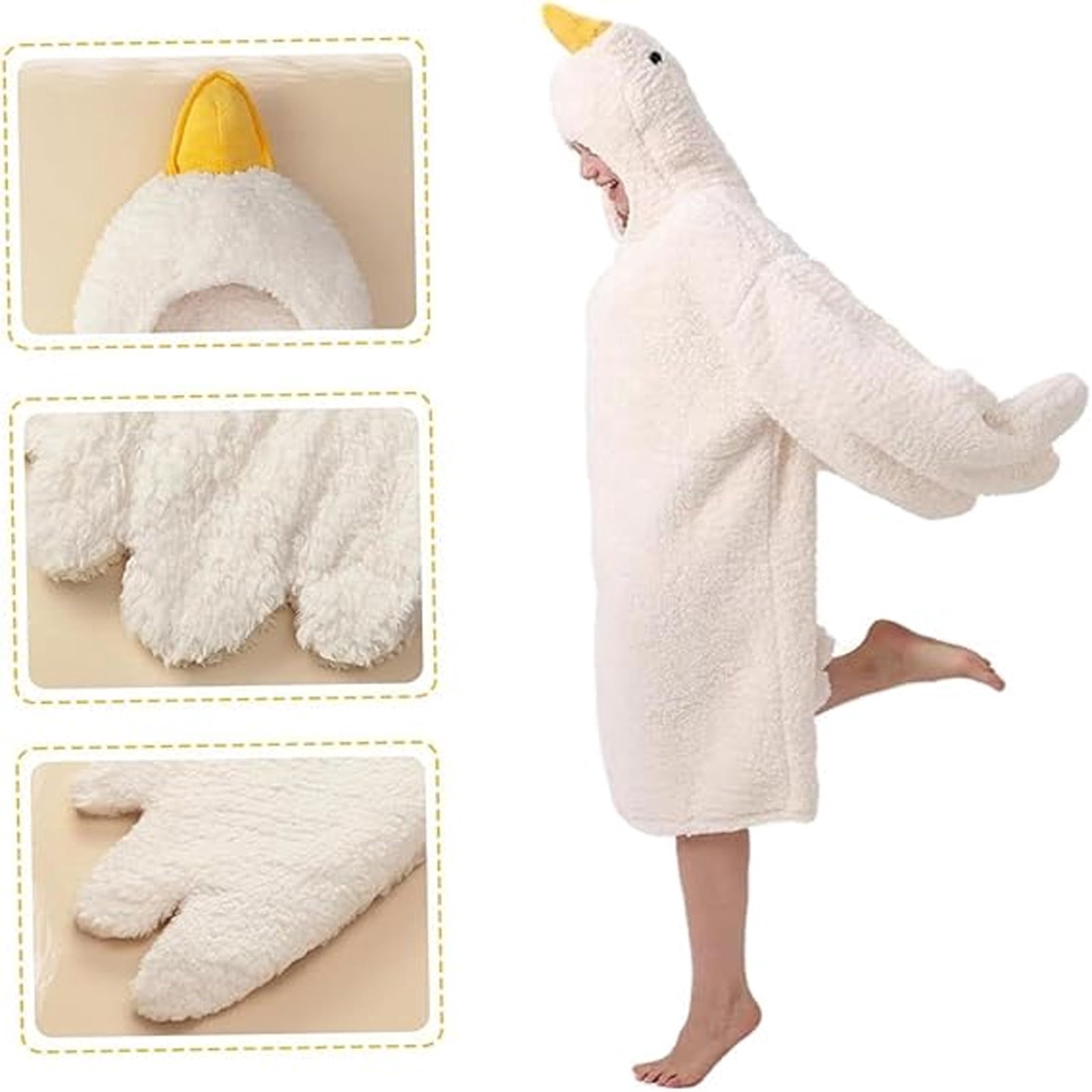 RYDCOT Wearable Goose Blanket Hoodie for Adults & Kids, Oversized Duck Onesie Pajamas, Soft Fleece Sleeping Bag Robe (L) White-A L(One Size)