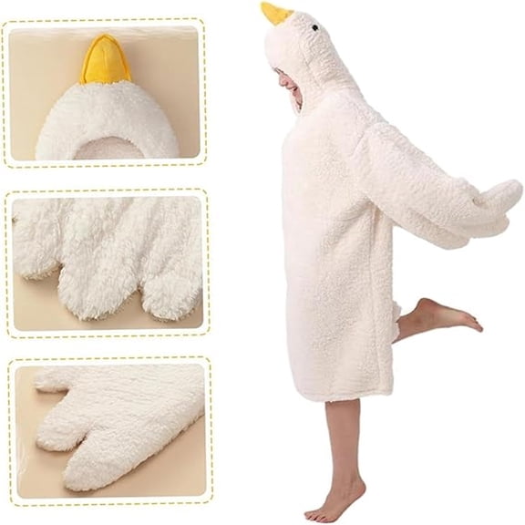 Oversized Goose Wearable Blanket Hoodie Fleece Warm Cozy Onesie with Sleeves for Adults Teens Winter Lounge Sleeping Gift for Holiday Birthday(White)