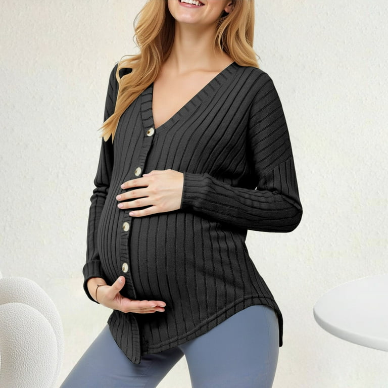 OYXSER Winter Long Sleeve Maternity Tops, Maternity Clothes, Nursing Maternity  Shirts, Pregnant Women's Knitted Front Button Cardigan Off Shoulder Sleeves  Knitted Sweater Loose Coat. Black S - Walmart.com